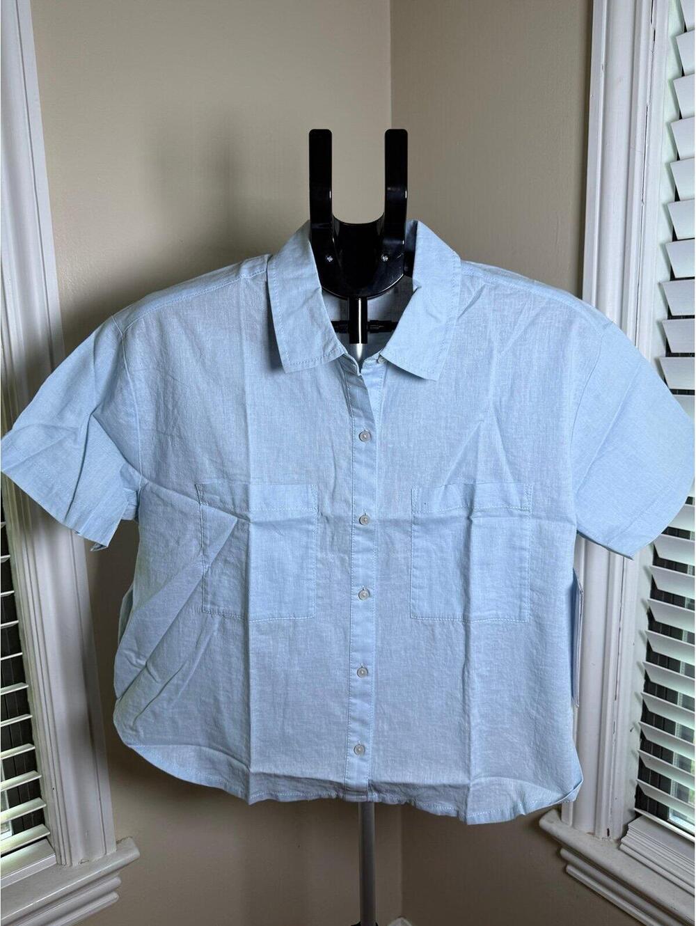 American Eagle Linen Cotton Blend‎ Button Front Shirt Women’s Medium Blue